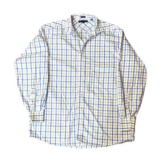 Tommy Hilfiger Button White Button Down Shirt with Gray and blue checks size 17 - Picture 1 of 7